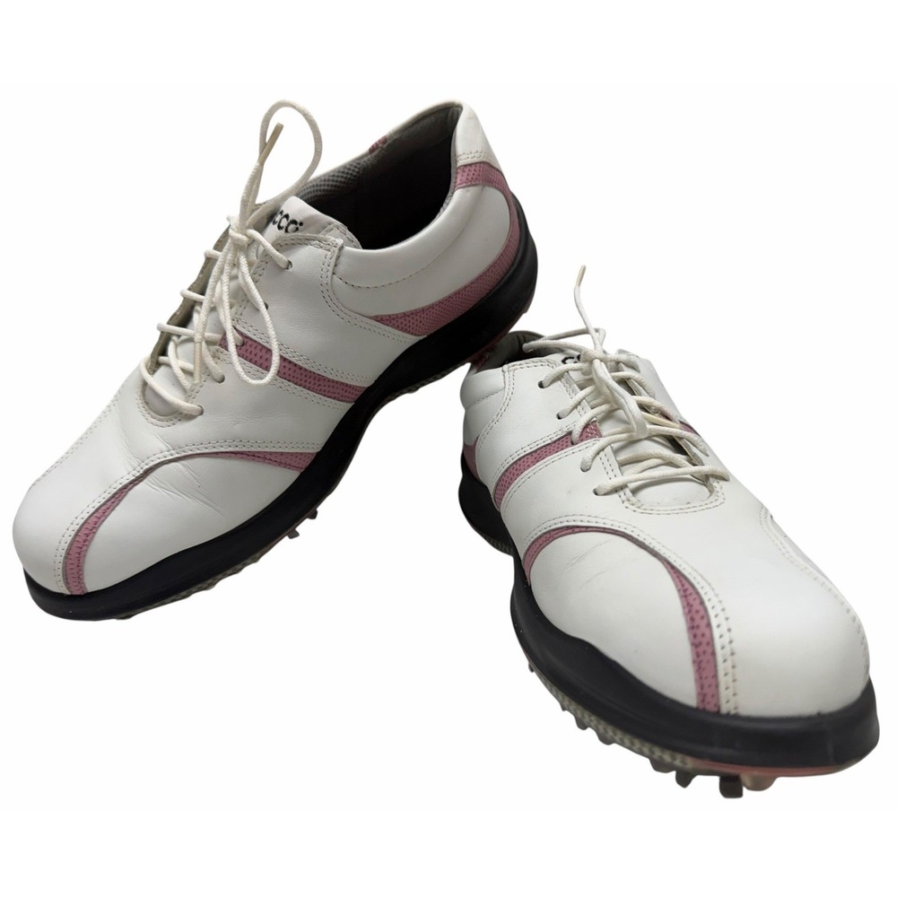 Ecco Sport Tempo Golf Shoes Leather White‎ Pink Womens 37 US 6.5